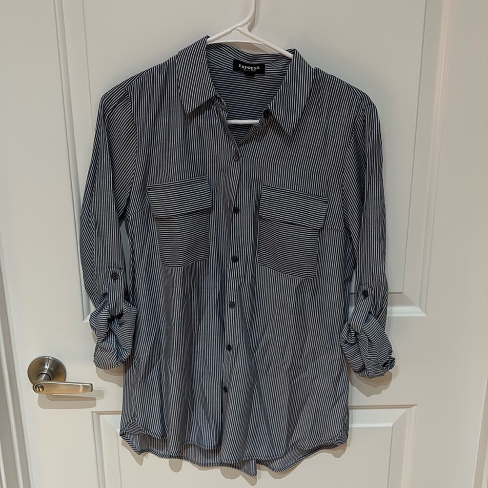 Express Light gray/blue and white striped button down